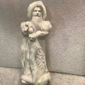 Vintage Old World Santa Claus Figurine Ceramic Bisque with Fur Trim